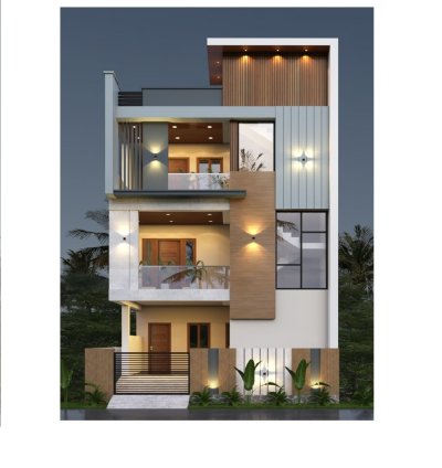G+ 1 3D Front Elevation Per Floor 1000 sq.ft.