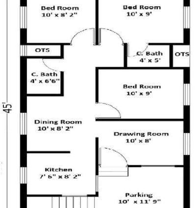 G+1 2D Floor Plan 1000 To 2000 Sq.ft.