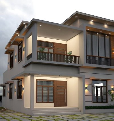 25 feet front elevation L corner