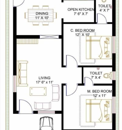 25 x 45 Feet 2D Layout