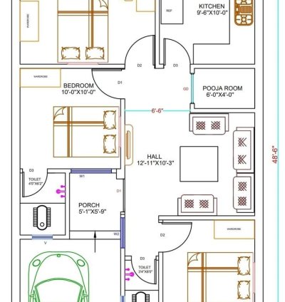 25 Feet Front with Parking Area 2D Layout
