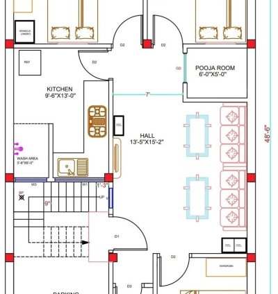 25 x 48.6 Feet 2D Layout