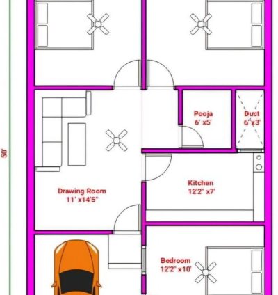25 x 50 Feet 2D Layout