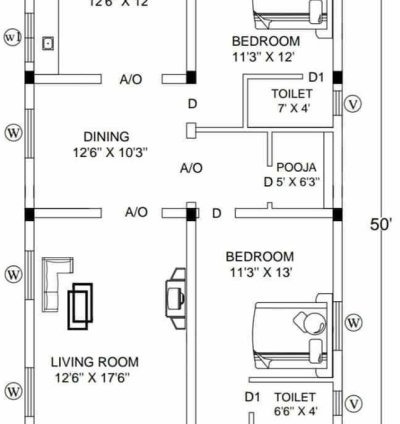26 Feet 2D Layout Plan