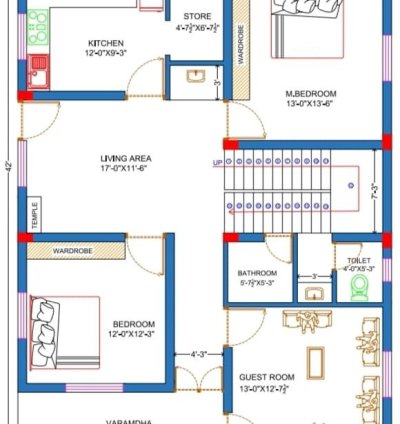 32.3 x 42 Feet 2D Layout Plan