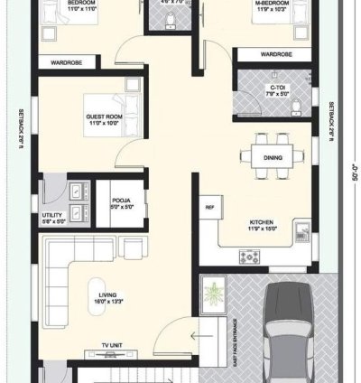 35 x 50 Feet 2D Layout Plan
