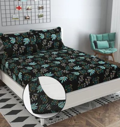 SchaleSaius Branded Elastic Fitted Double Bedsheet with 2 Pillow covers,Full Size 90x90 Inch,Fitted Sized (78 X 72)Inch all around Elastic cotton-Blend