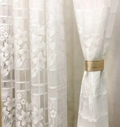 Divine Home Decor Stylish Net Flower Semi Transparent Curtains For Your Beautiful Home/Office, Pack of 2 Pcs ( Window/Door/ Long Door- White)