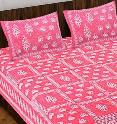 Jaipuri Pure Cotton Double Fitted Bedsheet With 2 Pillow Cover
